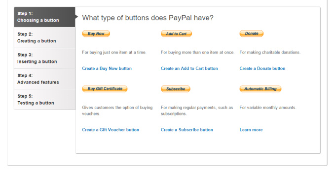 A selection of PayPal's different buttons